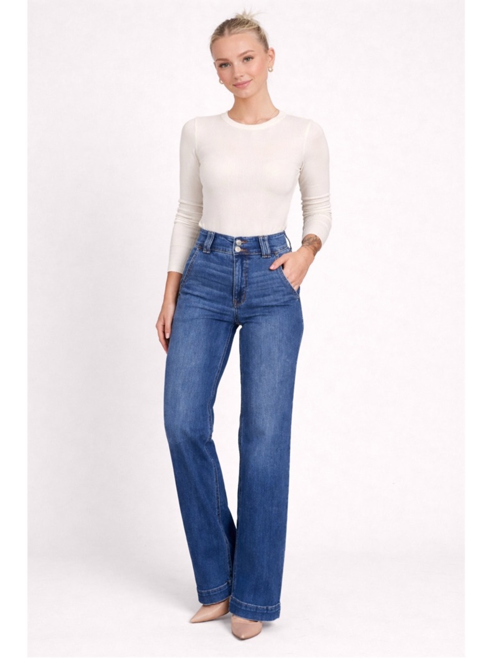 Judy Blue High Waist Wide Leg Jeans Women 0/24 Medium Wash Stretch NWT 24x31